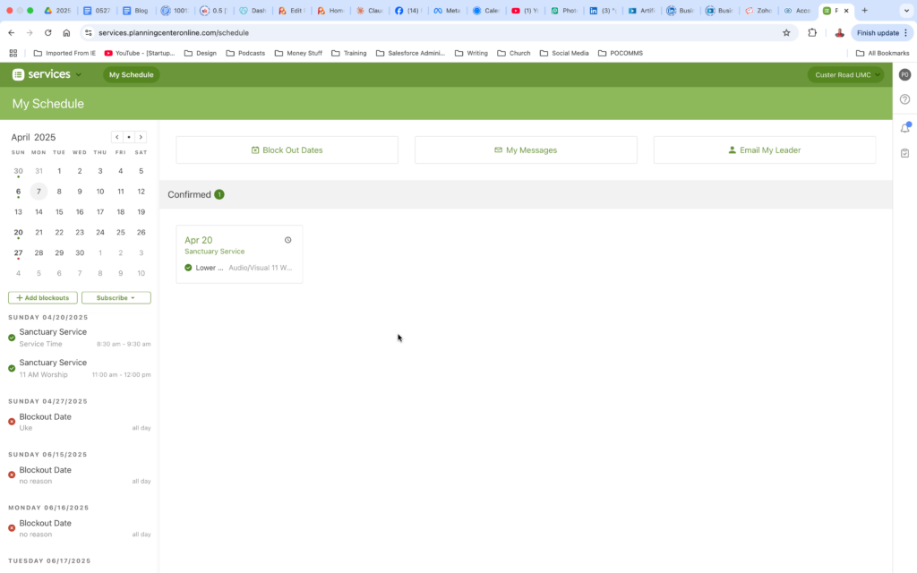 Planning Center Scheduling Screen